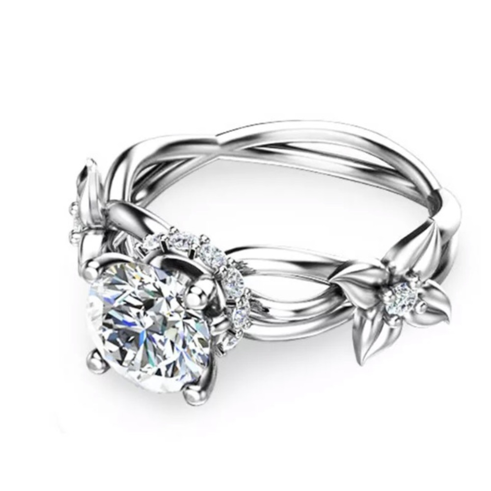 🌺 White Sapphire Round in floral band set in .925